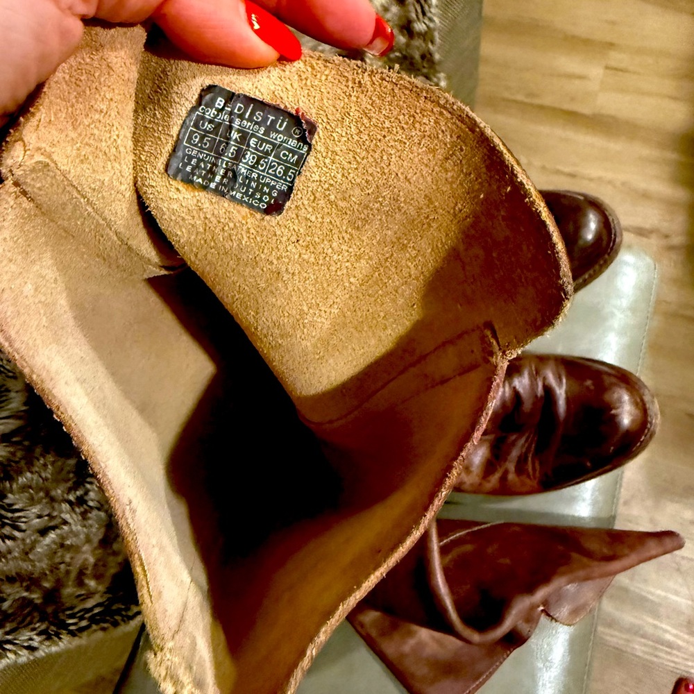 Free people Burgundy or Cherry Brown knee length leather boots